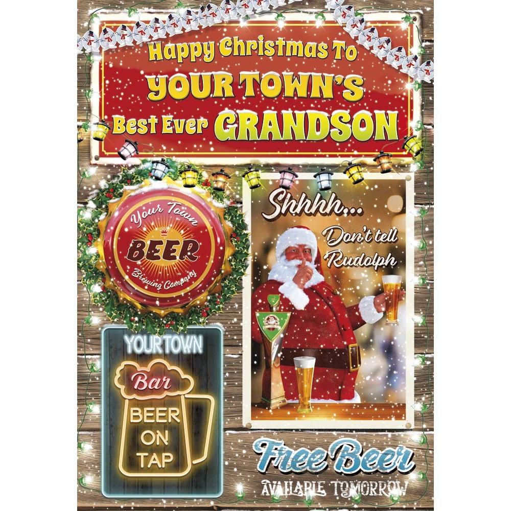 funny christmas card for a grandson with a colourful cartoon illustration