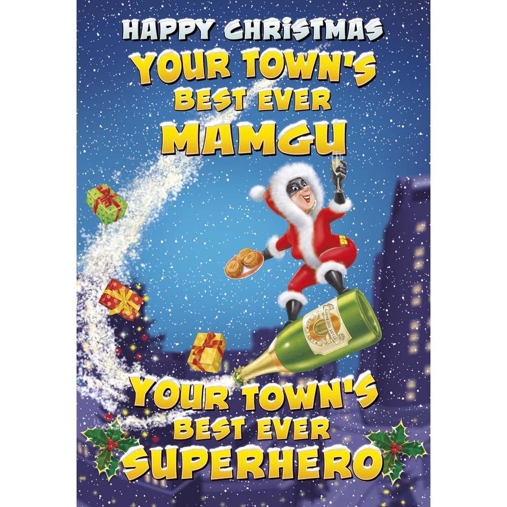 funny christmas card for a mamgu with a colourful cartoon illustration