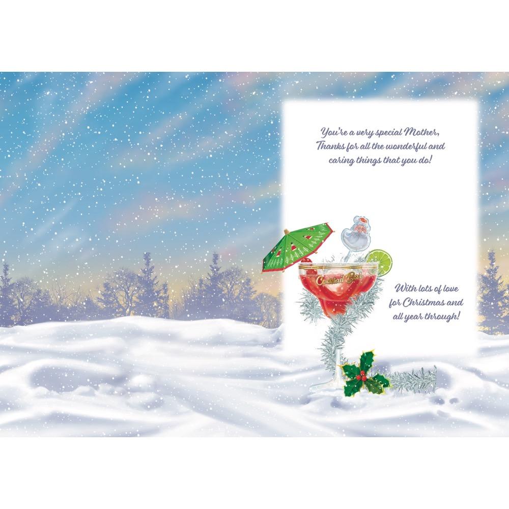 inside full colour cartoon illustration of christmas card for a mother