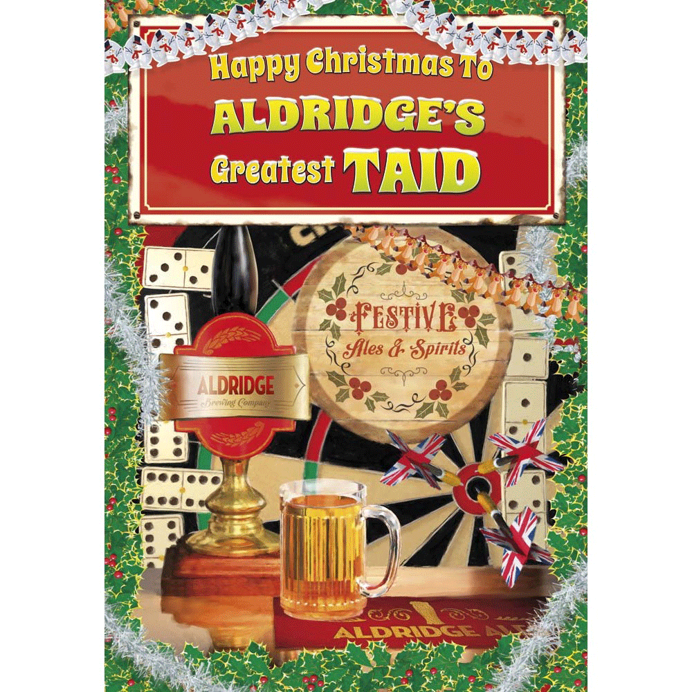 front of card showing a selection of different personalisations of this cartoon christmas card for a taid
