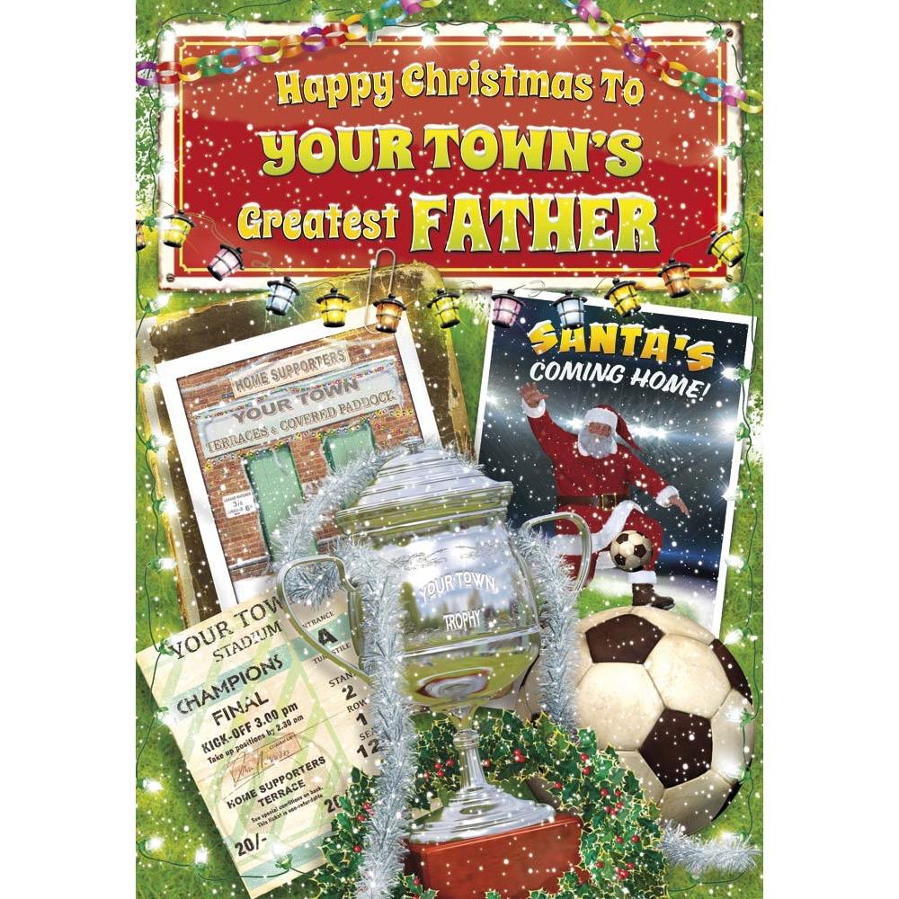 funny christmas card for a father with a colourful cartoon illustration