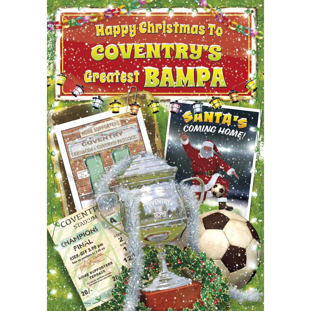 front of card showing a selection of different personalisations of this cartoon christmas card for a bampa