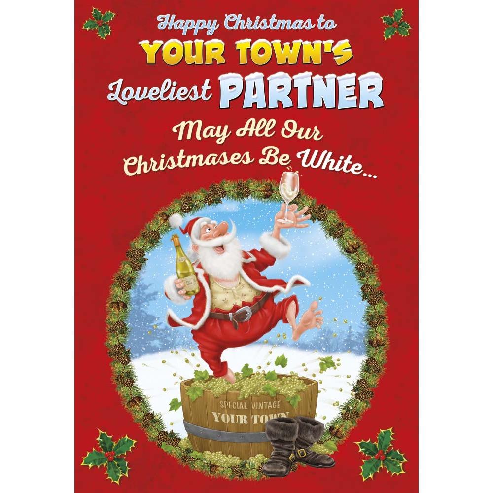 funny christmas card for a partnermale with a colourful cartoon illustration