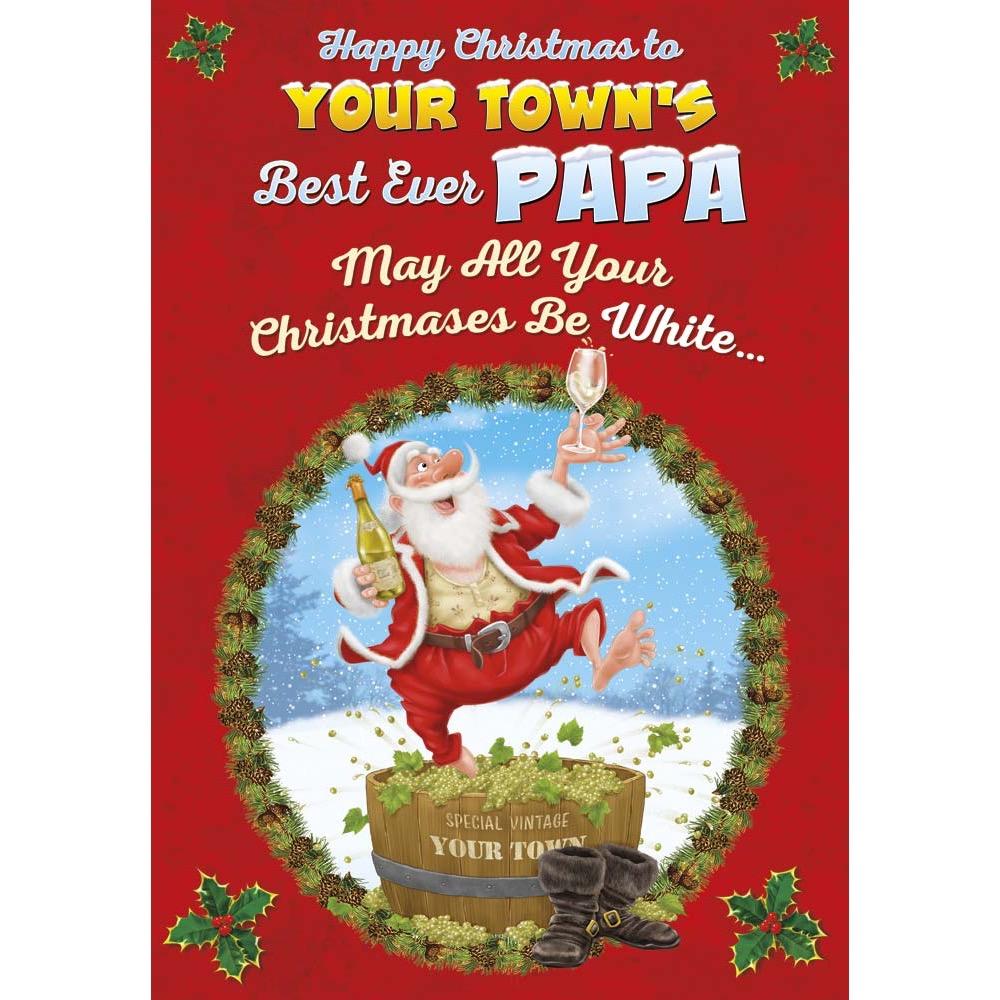 funny christmas card for a papa with a colourful cartoon illustration
