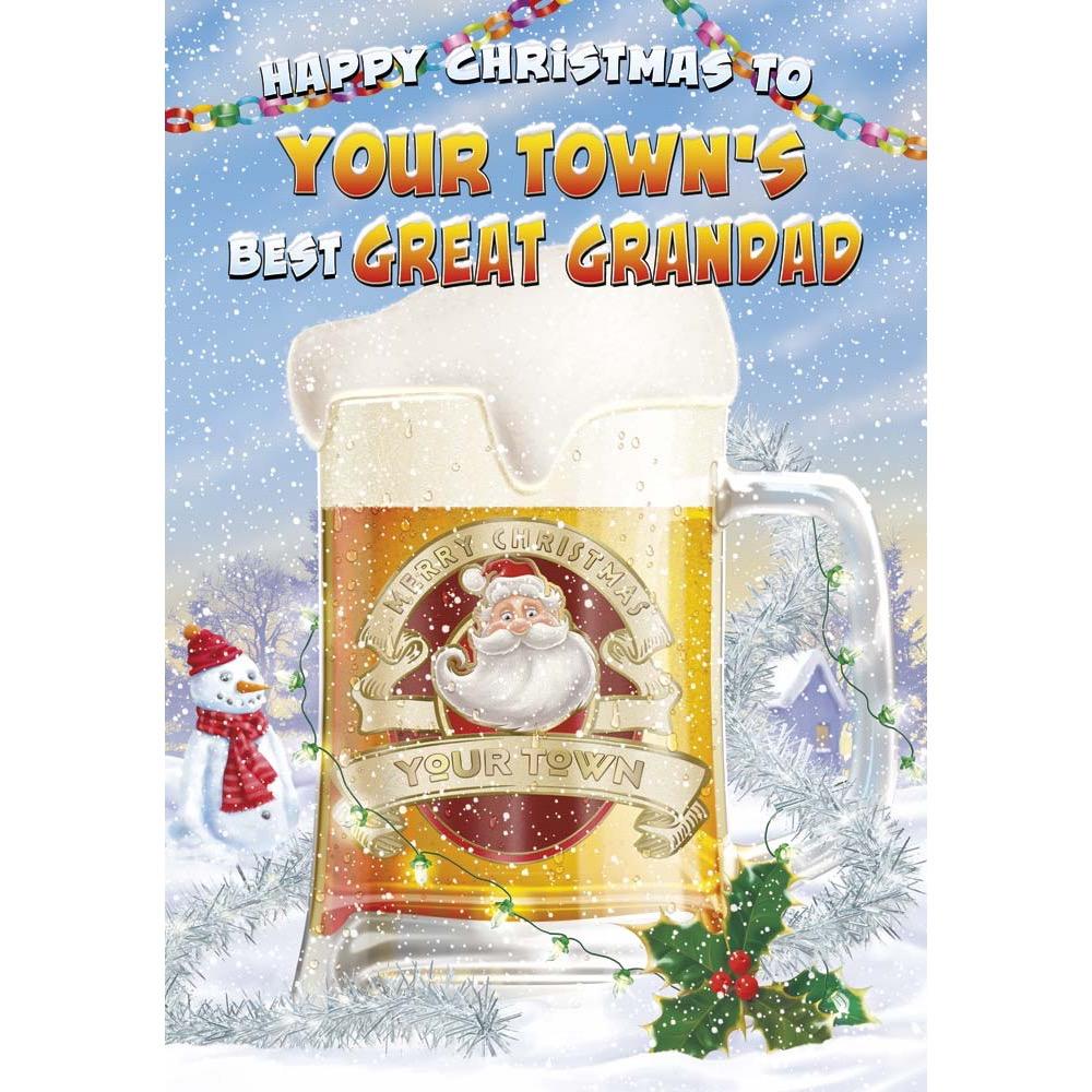 funny christmas card for a great grandad with a colourful cartoon illustration
