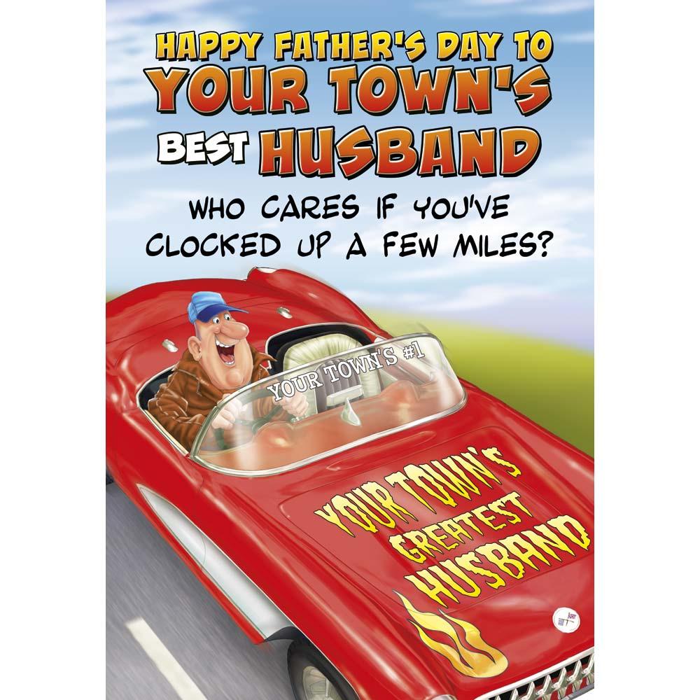 funny father's day card for a husband with a colourful cartoon illustration