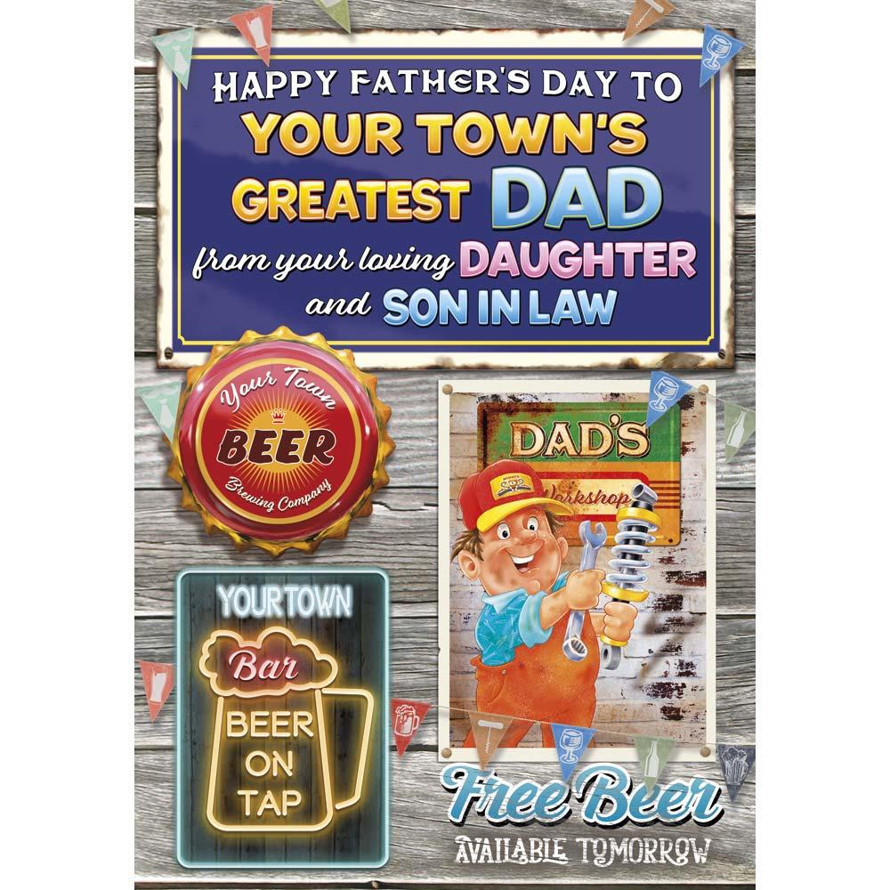 funny father's day card for a daughter and sil with a colourful cartoon illustration