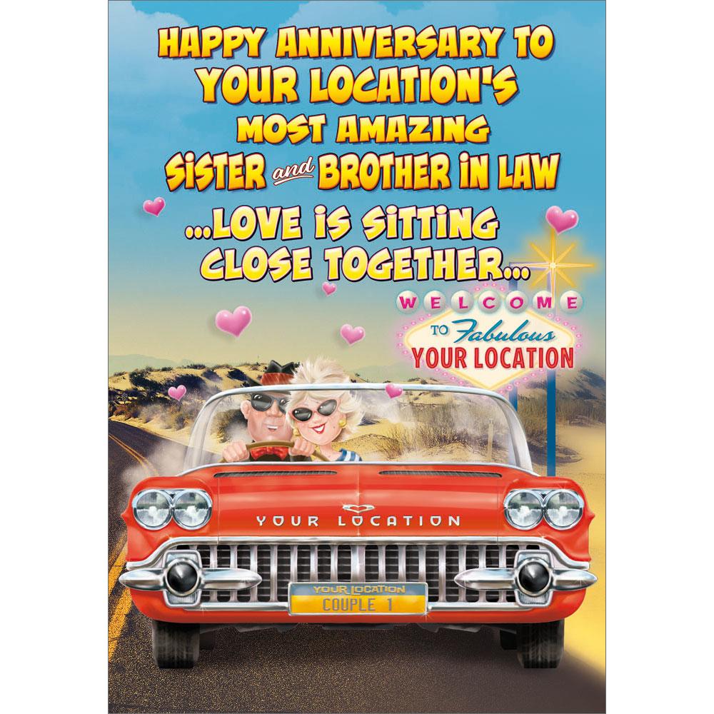 anniversary greeting card featuring humour illustration for a sister and brother in law from the up your street range