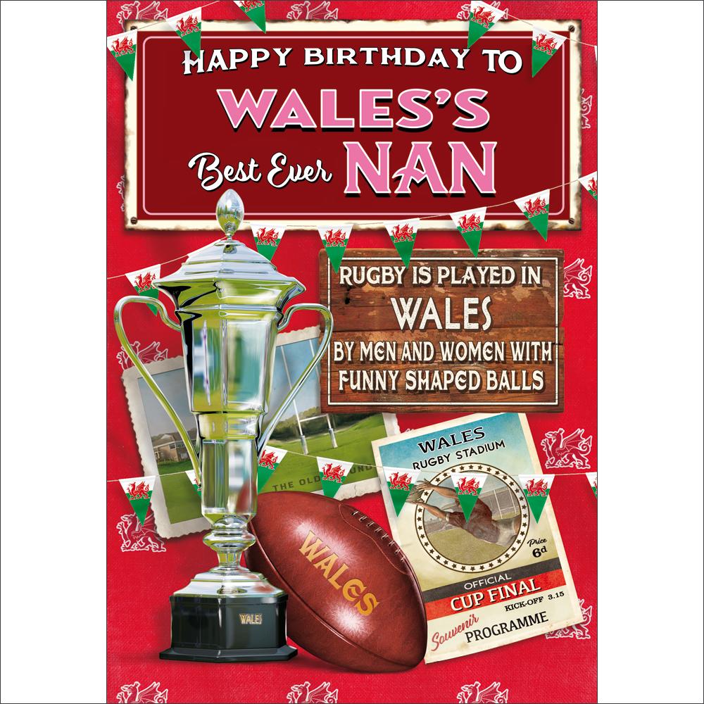 birthday greeting card featuring traditional illustration for a nan from the rugby nuts range