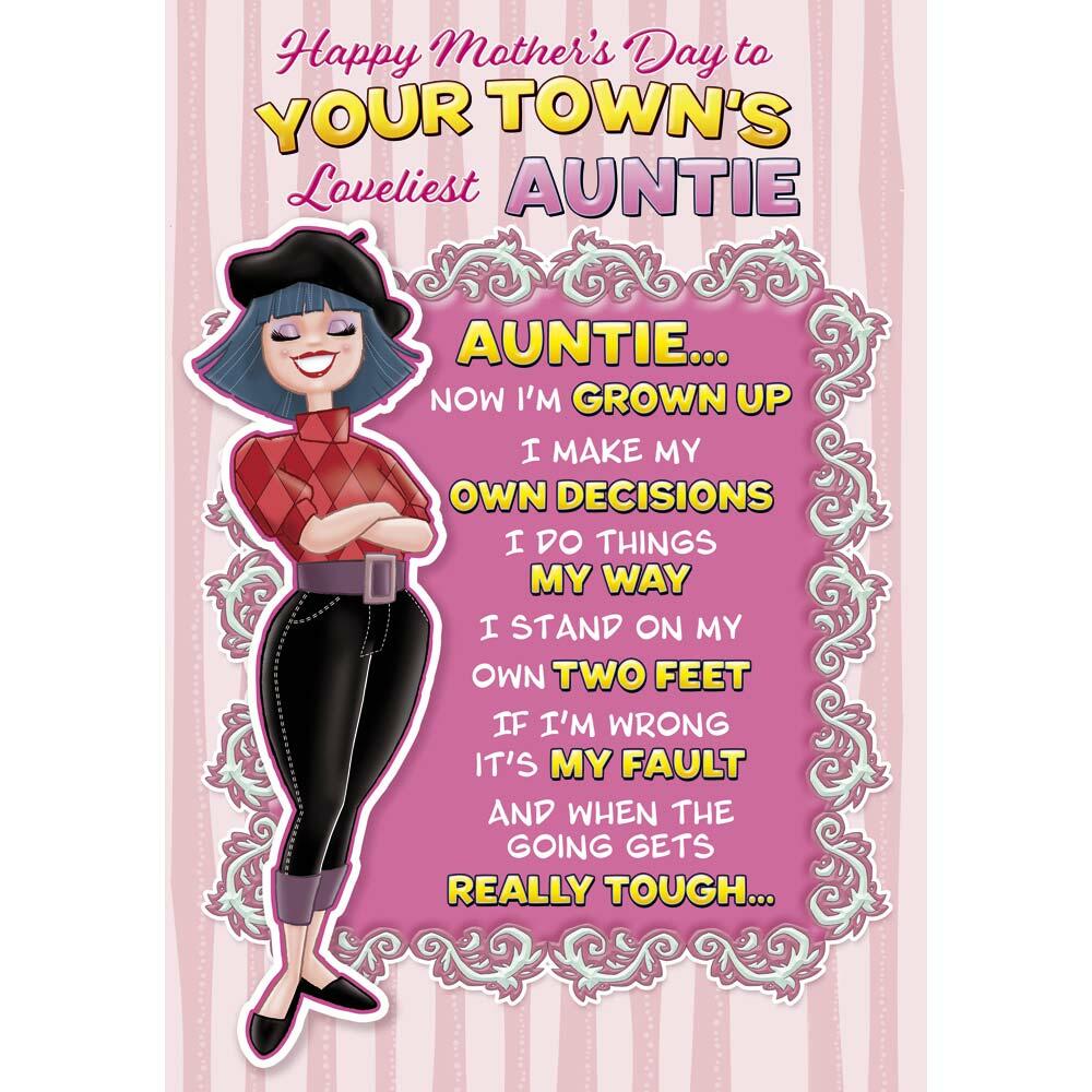 mother's day greeting card featuring humour illustration for a auntie from the up your street range