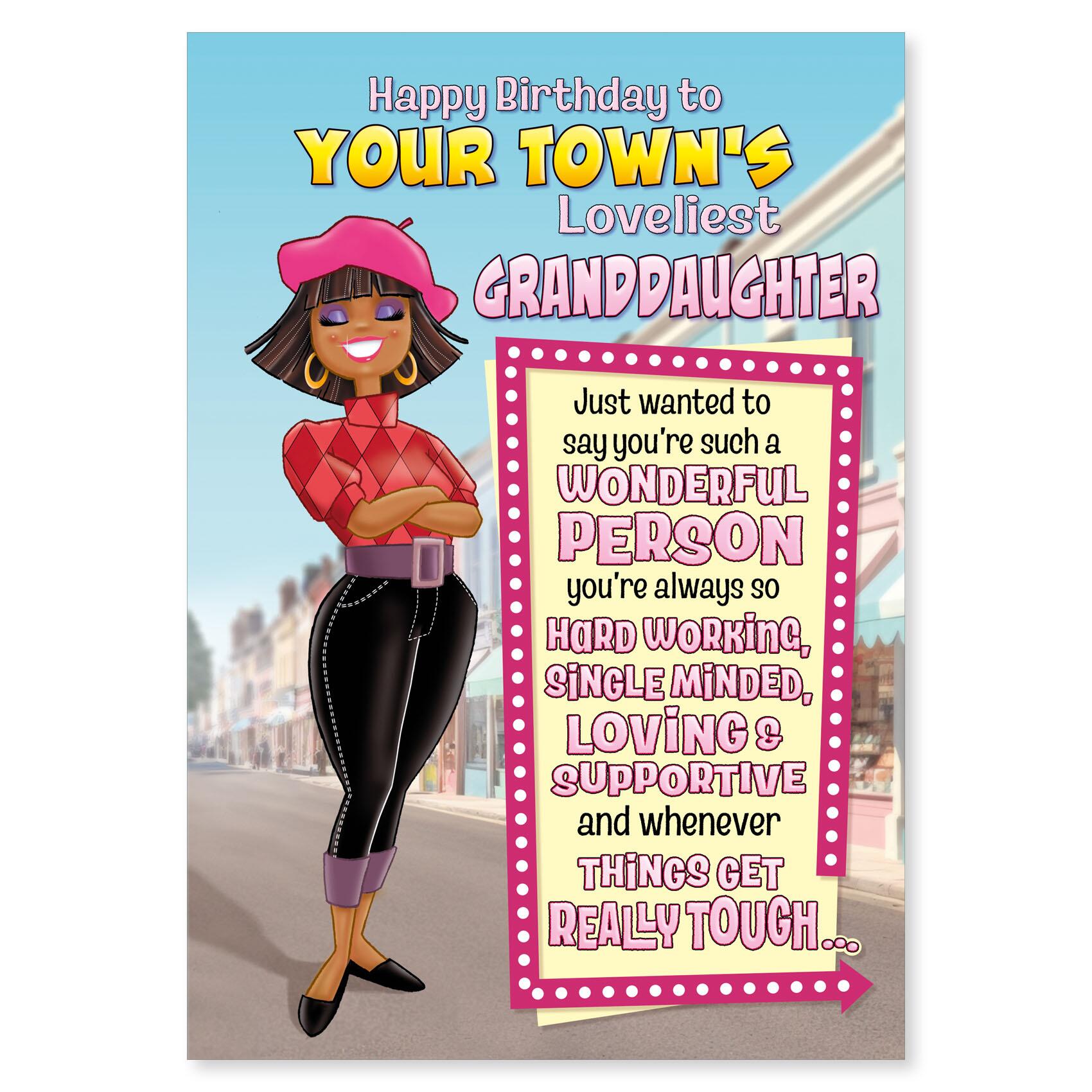 birthday > female birthday greeting card featuring humour illustration for a granddaughter from the up your street range