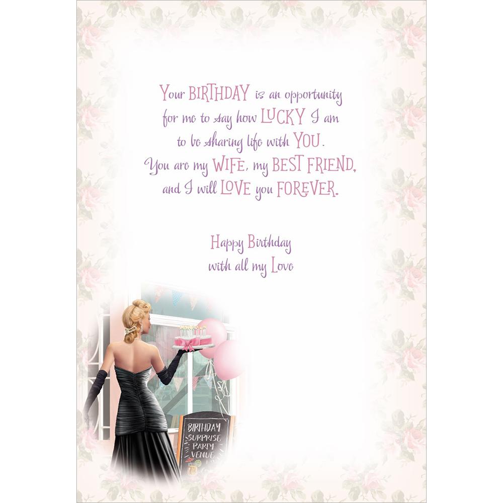 inside full colour contemporary illustration of birthday card for a wife