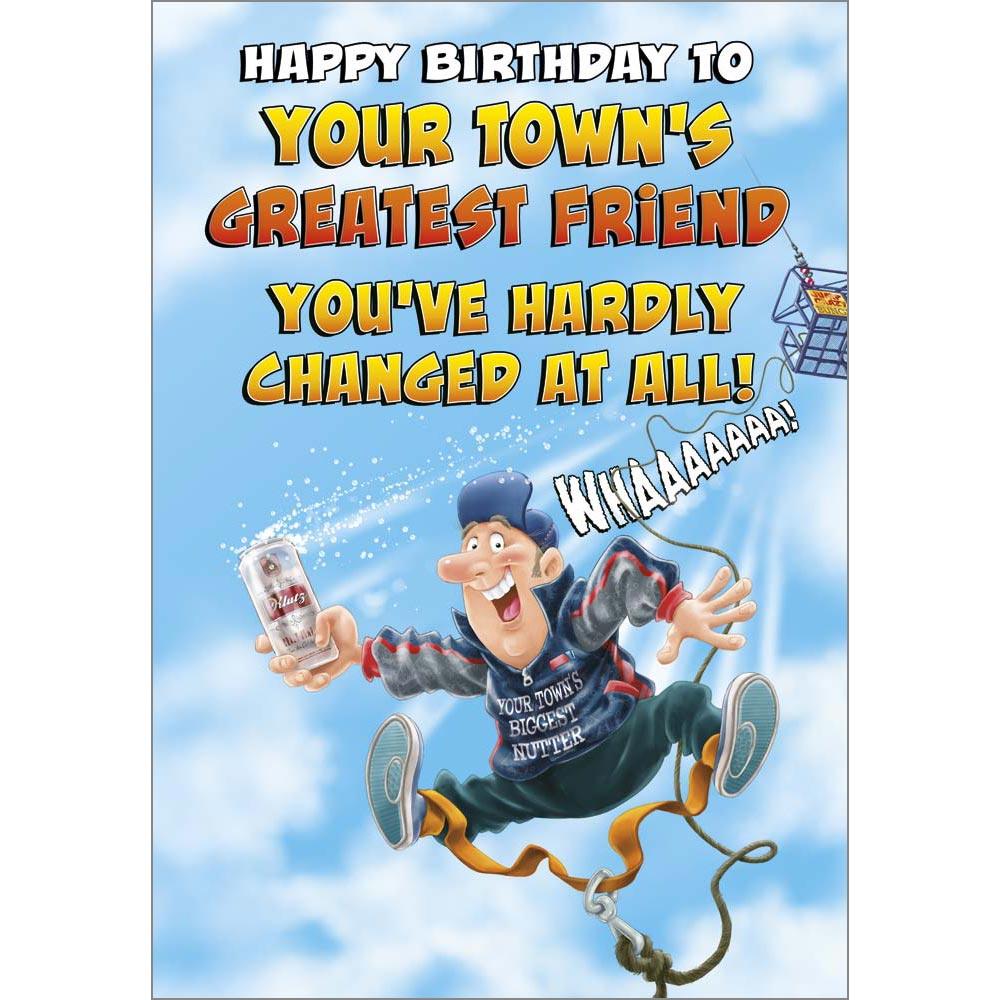 funny birthday card for a greatest friend with a colourful cartoon illustration