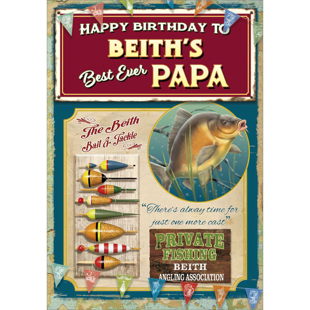 front of card showing a selection of different personalisations of this great birthday card for a papa