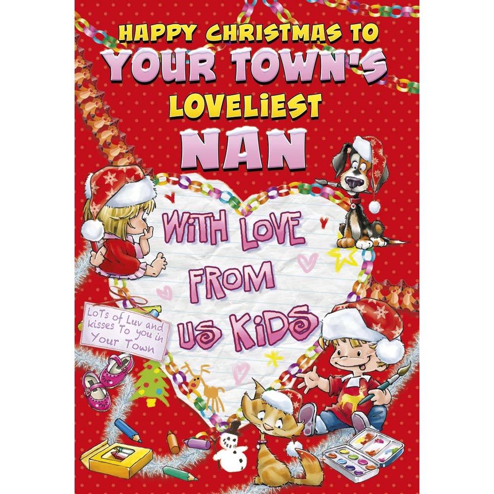 funny christmas card for a nan with a colourful cartoon illustration