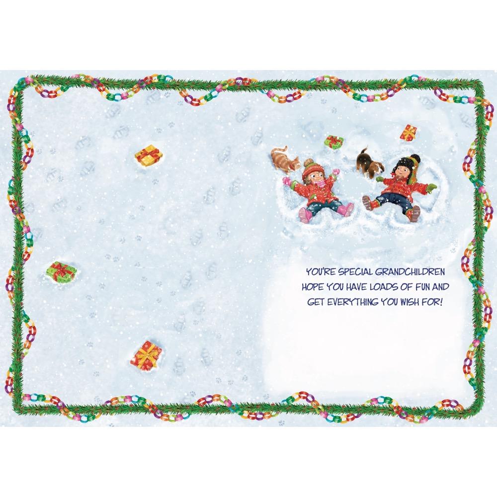 inside full colour cartoon illustration of christmas card for a grandchildren
