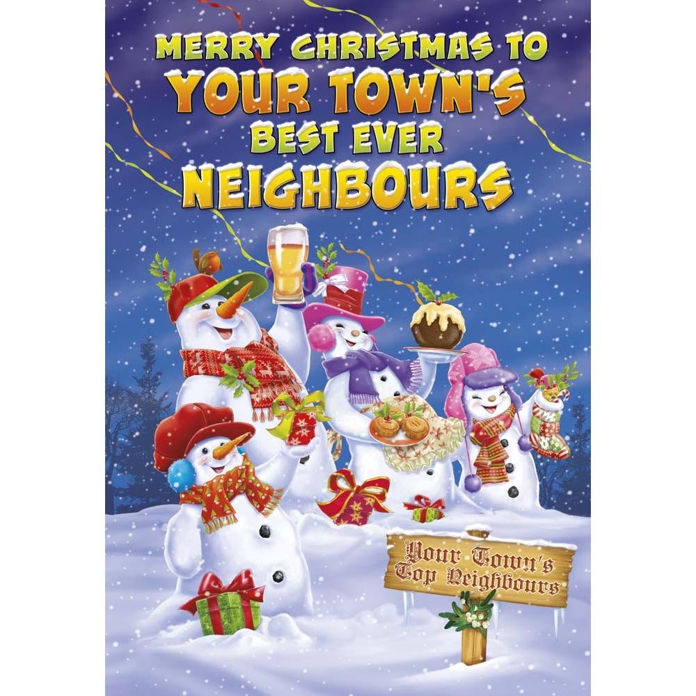 funny christmas card for a neighbours with a colourful cartoon illustration
