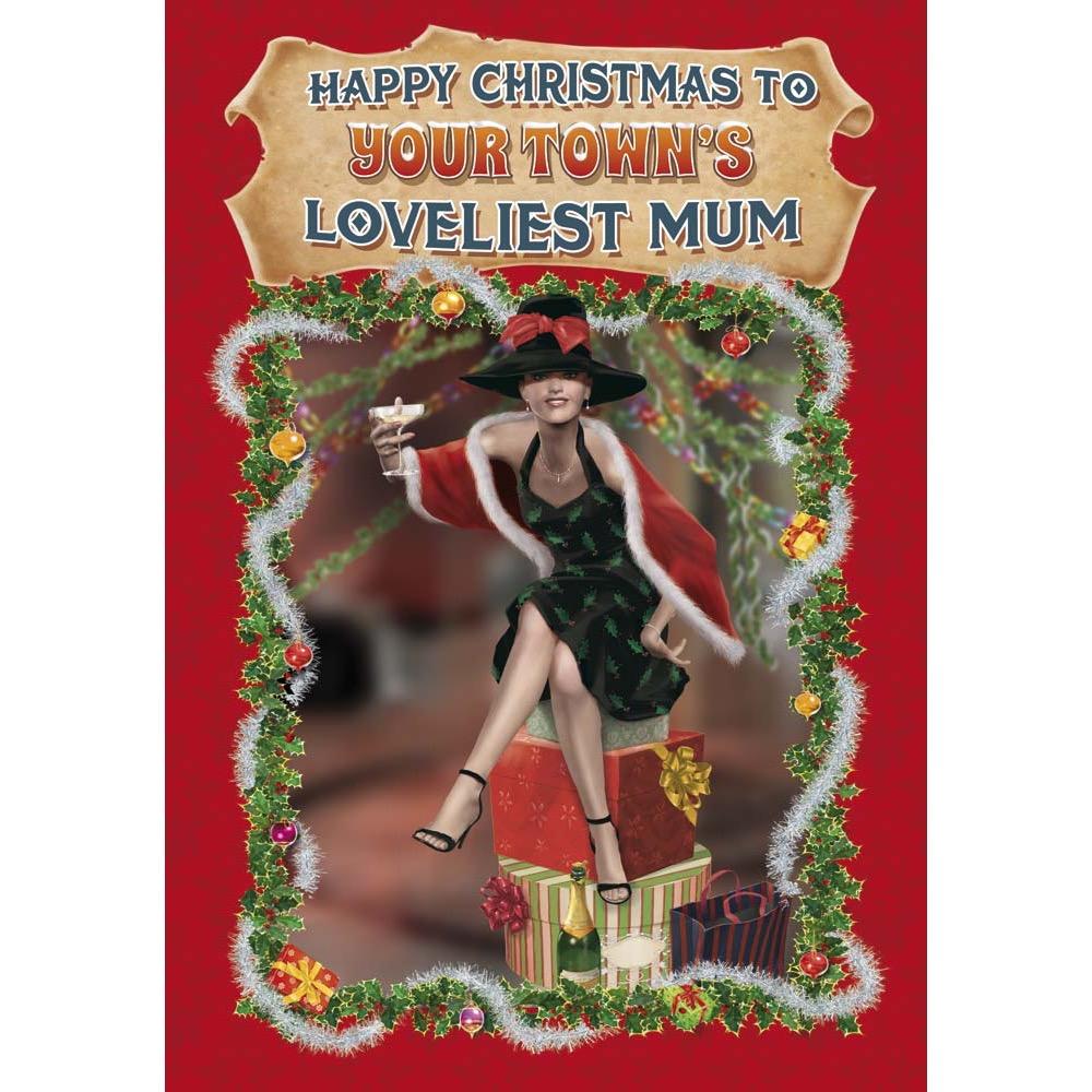 funny christmas card for a mum with a colourful cartoon illustration