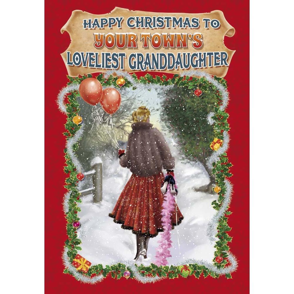 funny christmas card for a granddaughter with a colourful cartoon illustration