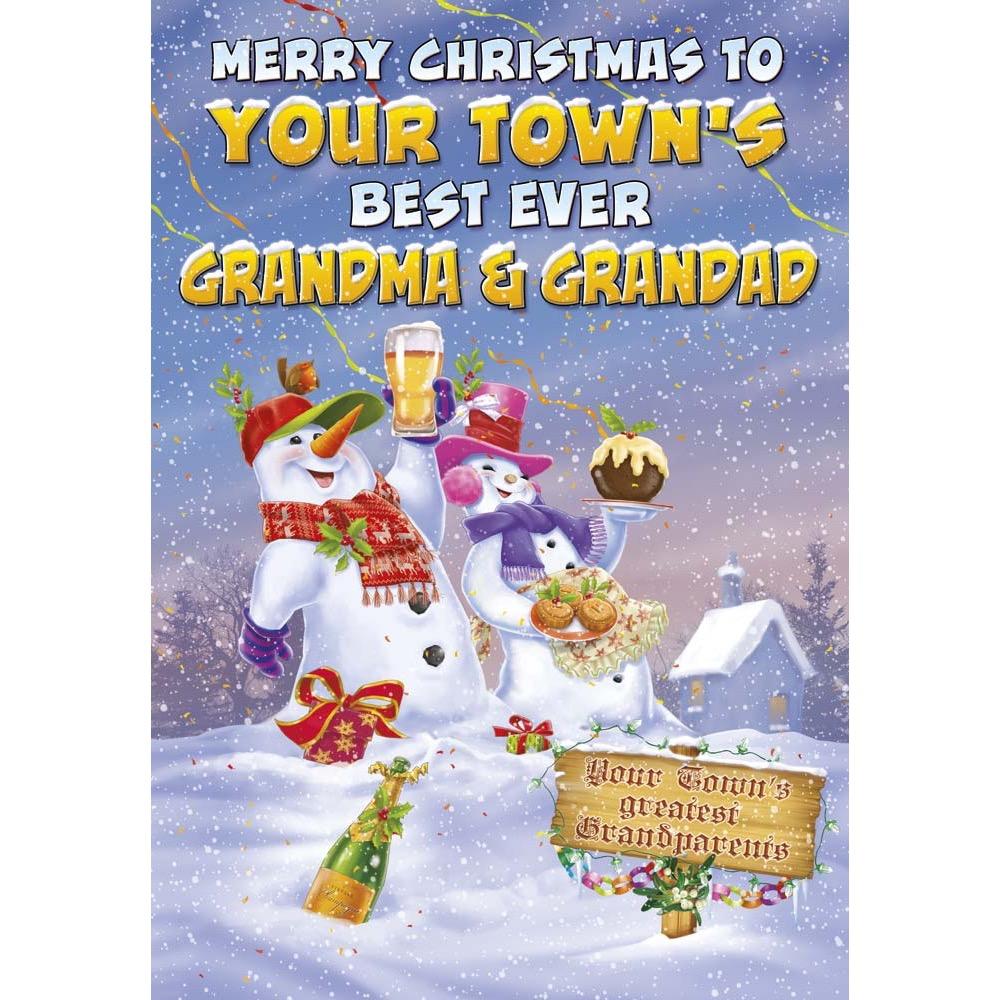 funny christmas card for a grandma and gdad with a colourful cartoon illustration