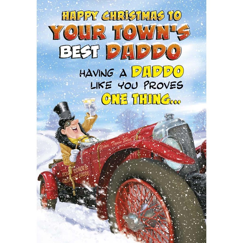 funny christmas card for a daddo with a colourful cartoon illustration