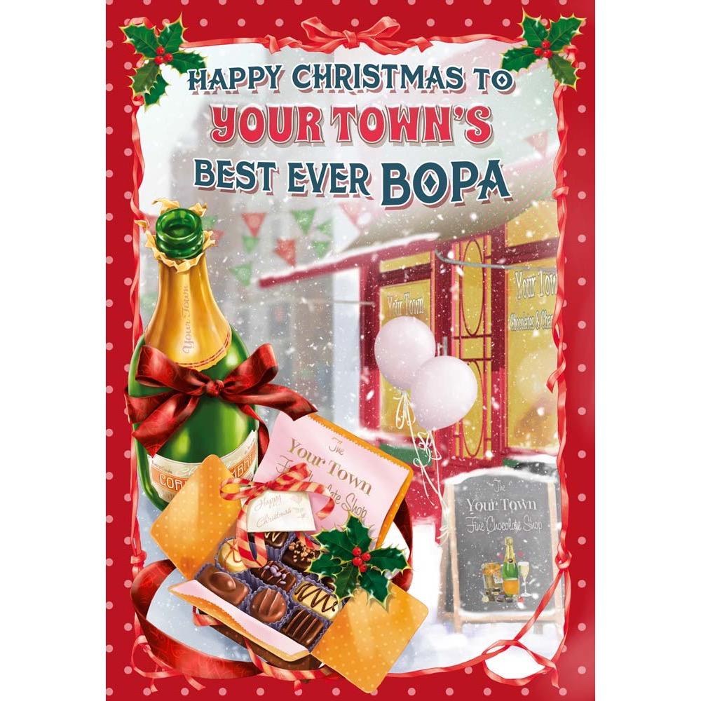 funny christmas card for a bopa with a colourful cartoon illustration