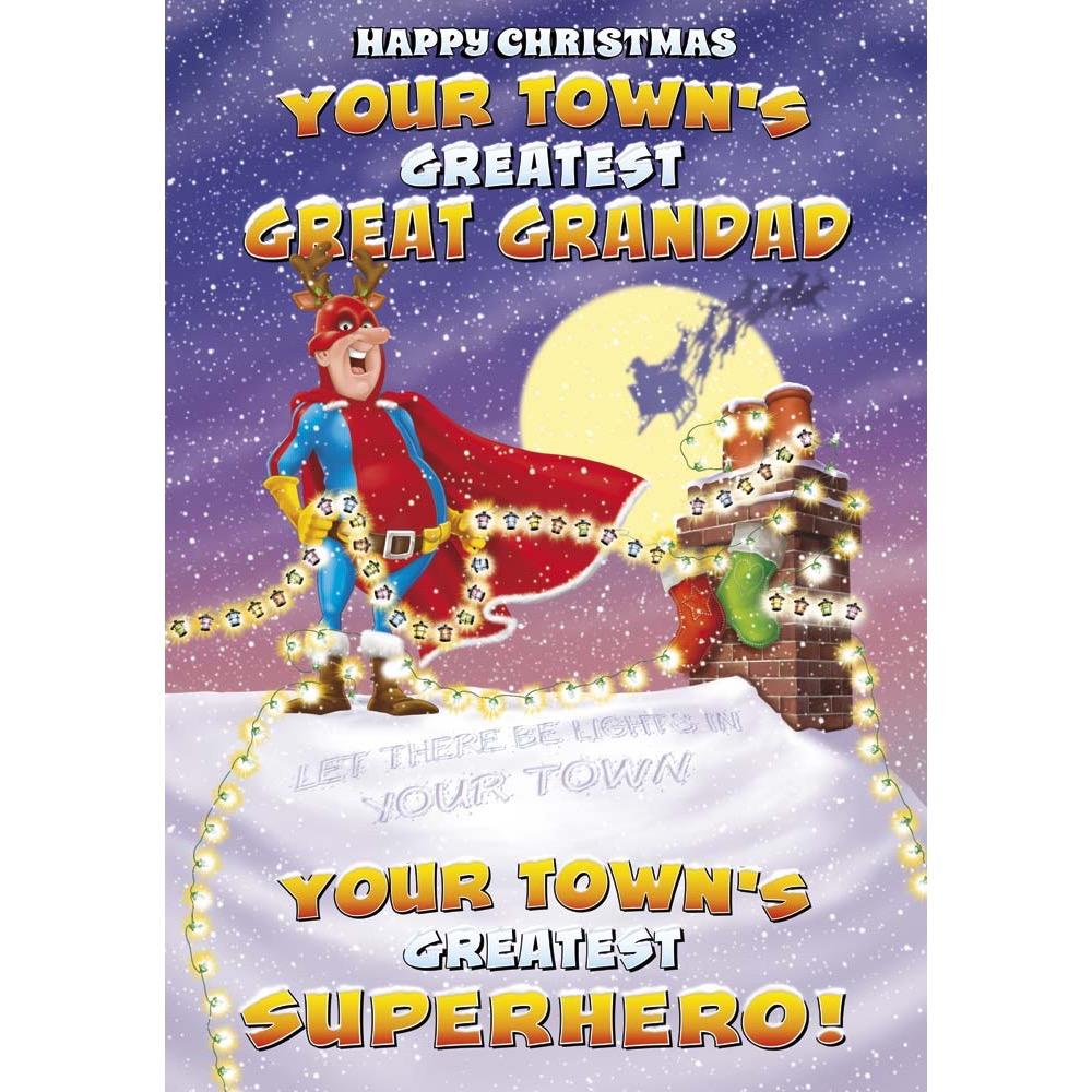 funny christmas card for a great grandad with a colourful cartoon illustration