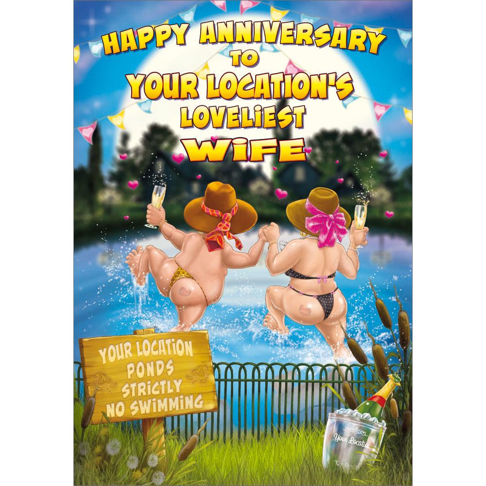 anniversary greeting card featuring humour illustration for a wife from the up your street range