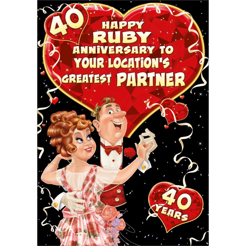 40th (ruby) anniversary greeting card featuring humour illustration for a partner from the up your street range