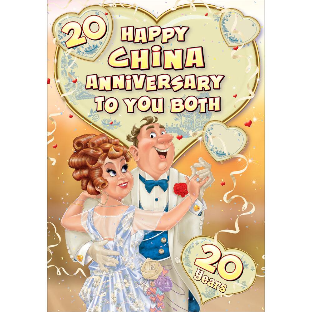 20th (china) anniversary greeting card featuring humour illustration for a couple from the up your street range