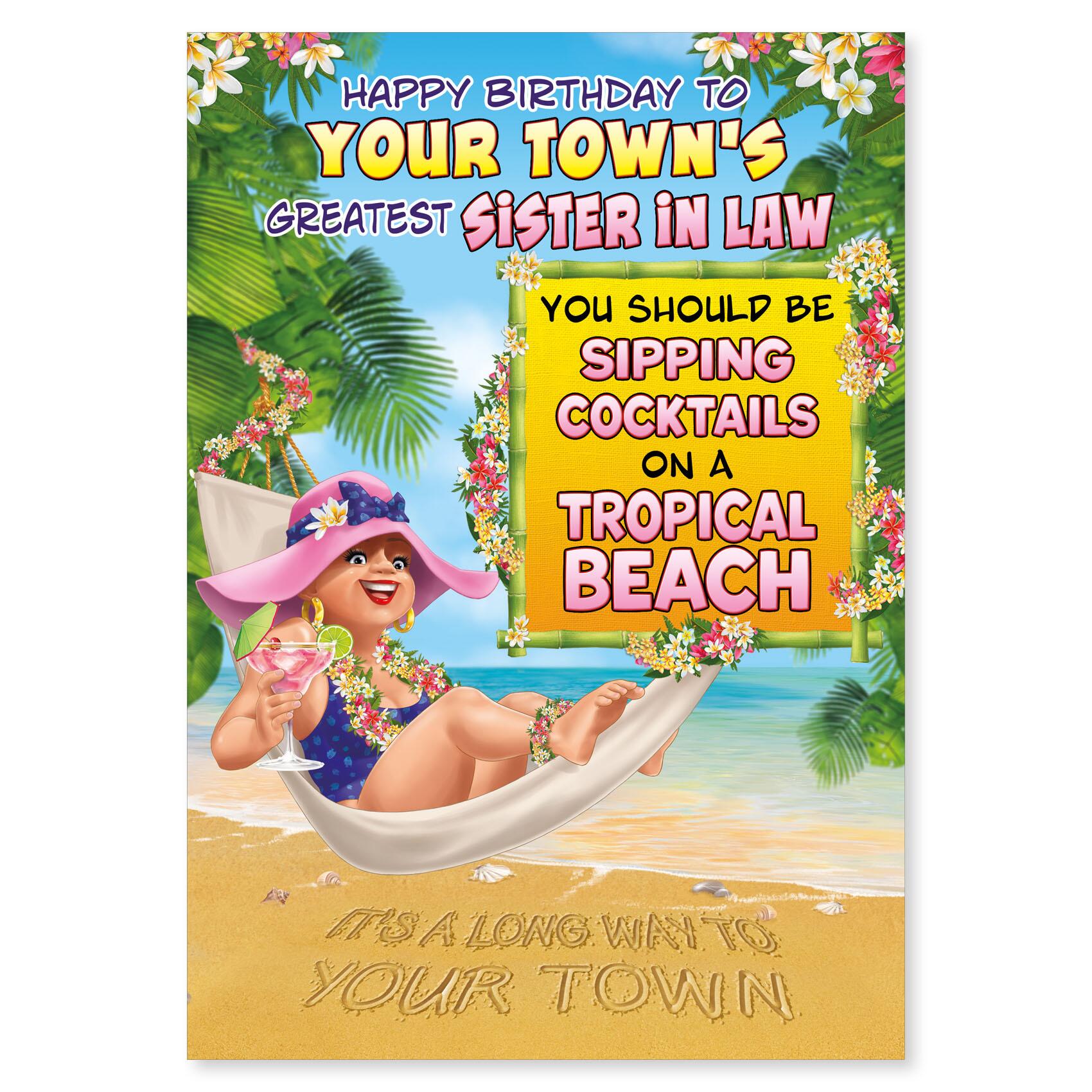 birthday > female birthday greeting card featuring humour illustration for a sister in law from the up your street range