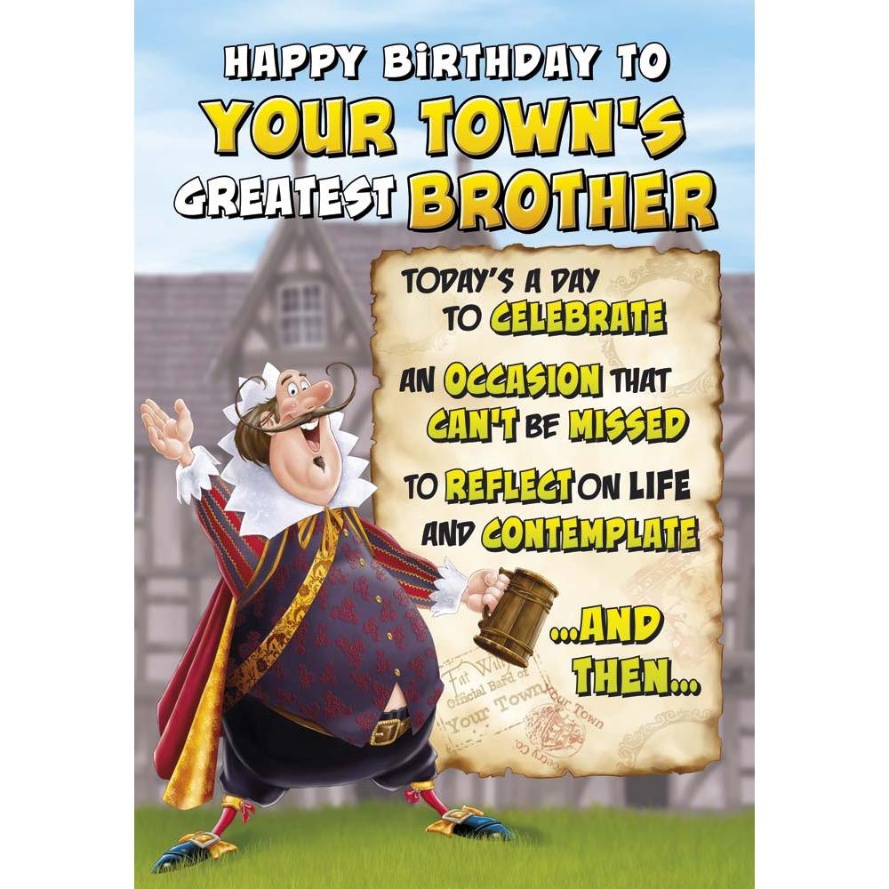 funny birthday card for a brother with a colourful cartoon illustration