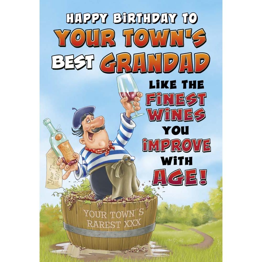 funny birthday card for a grandad with a colourful cartoon illustration