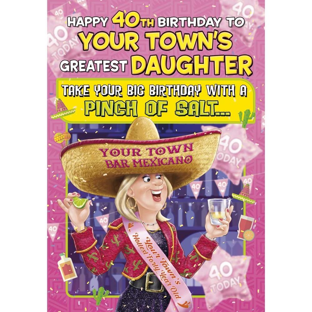 funny age 40 card for a daughter with a colourful cartoon illustration