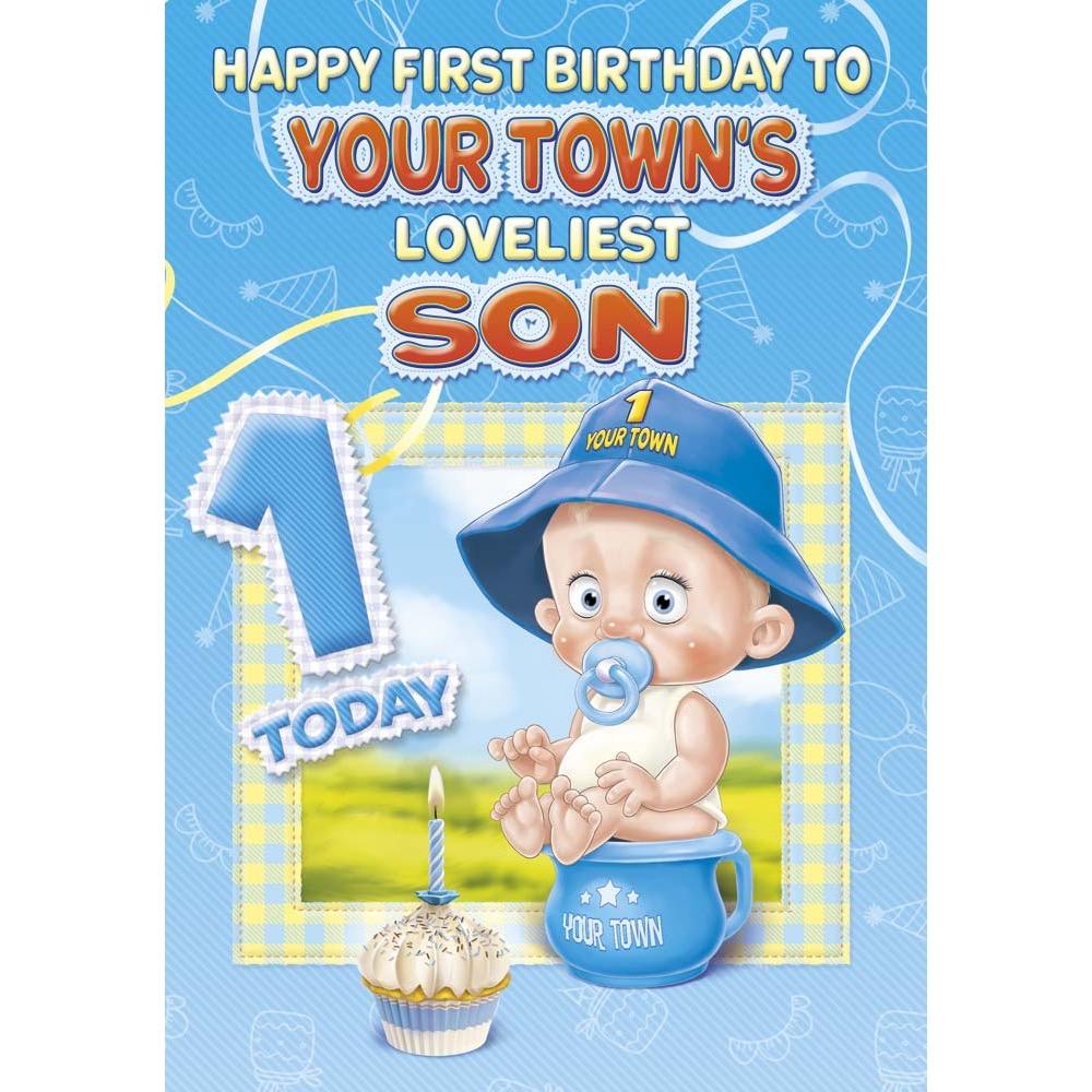 great age 1 card for a son with a colourful great illustration