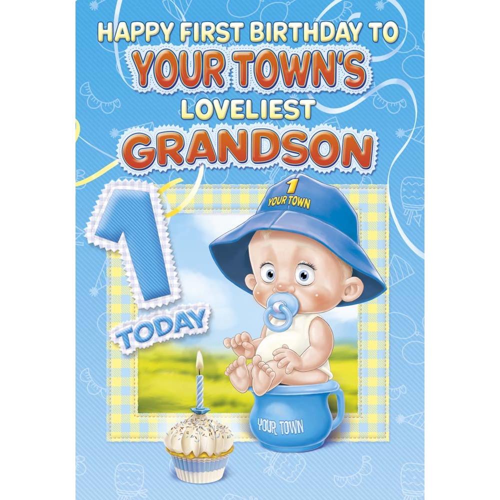 great age 1 card for a grandson with a colourful great illustration