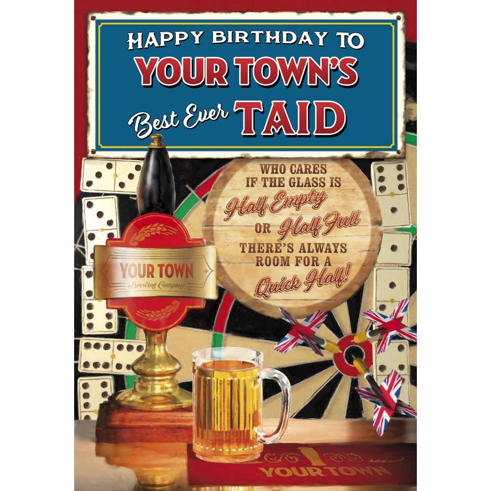 whimsical birthday card for a taid with a colourful whimsical illustration