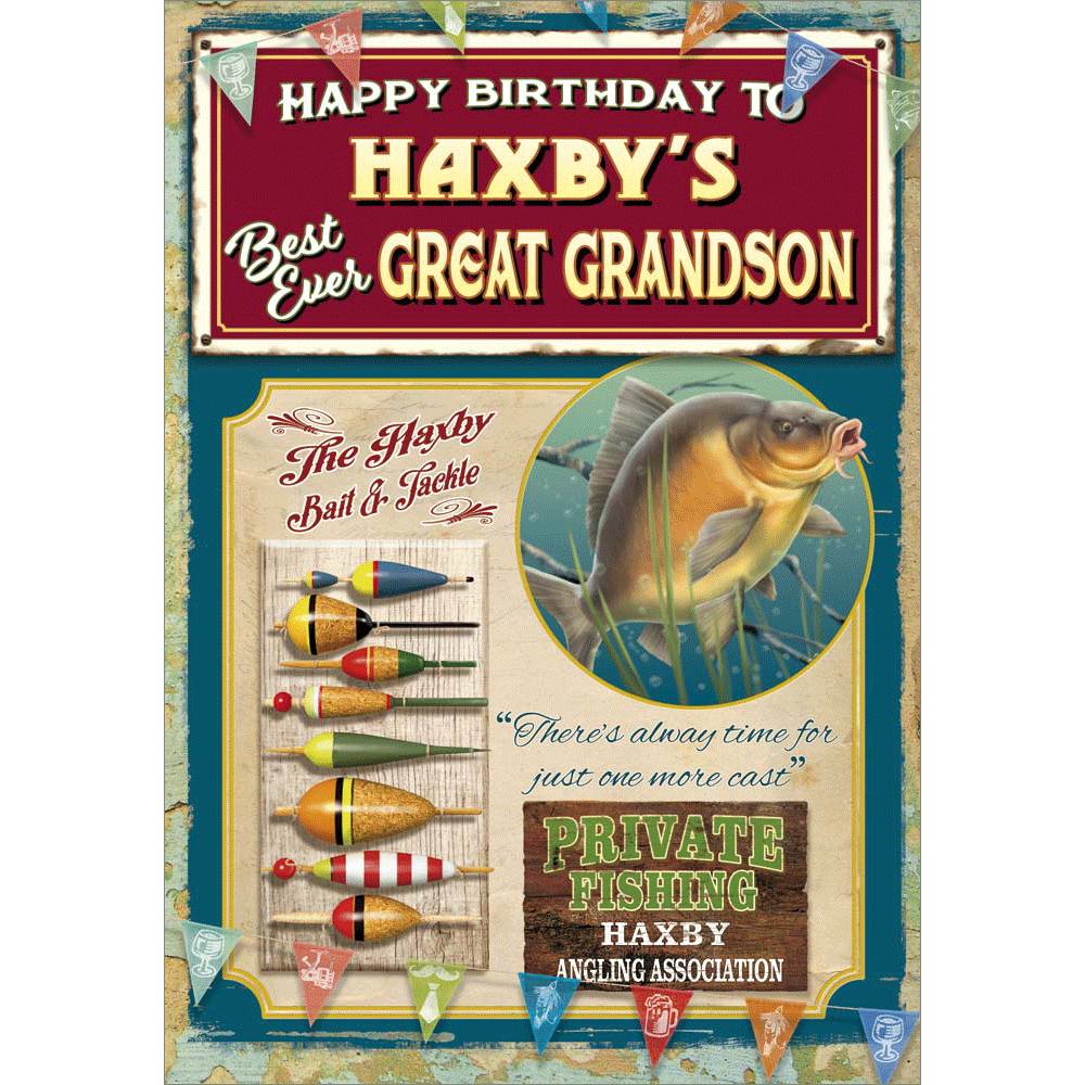 front of card showing a selection of different personalisations of this great birthday card for a great grandson