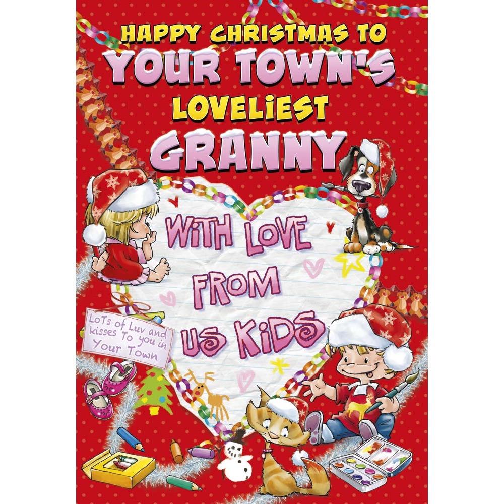 funny christmas card for a granny with a colourful cartoon illustration