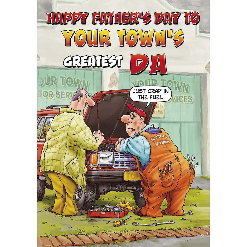 funny father's day card for a da with a colourful cartoon illustration