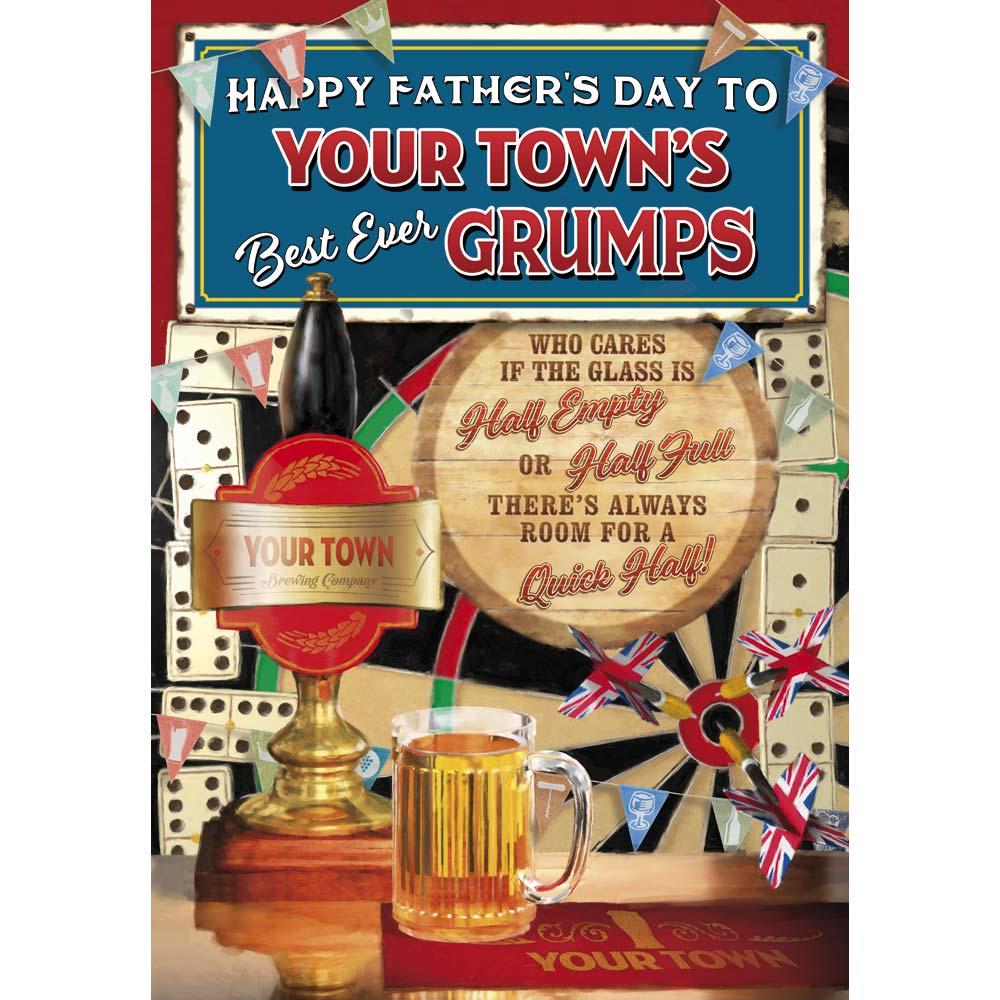 funny father's day card for a grumps with a colourful cartoon illustration