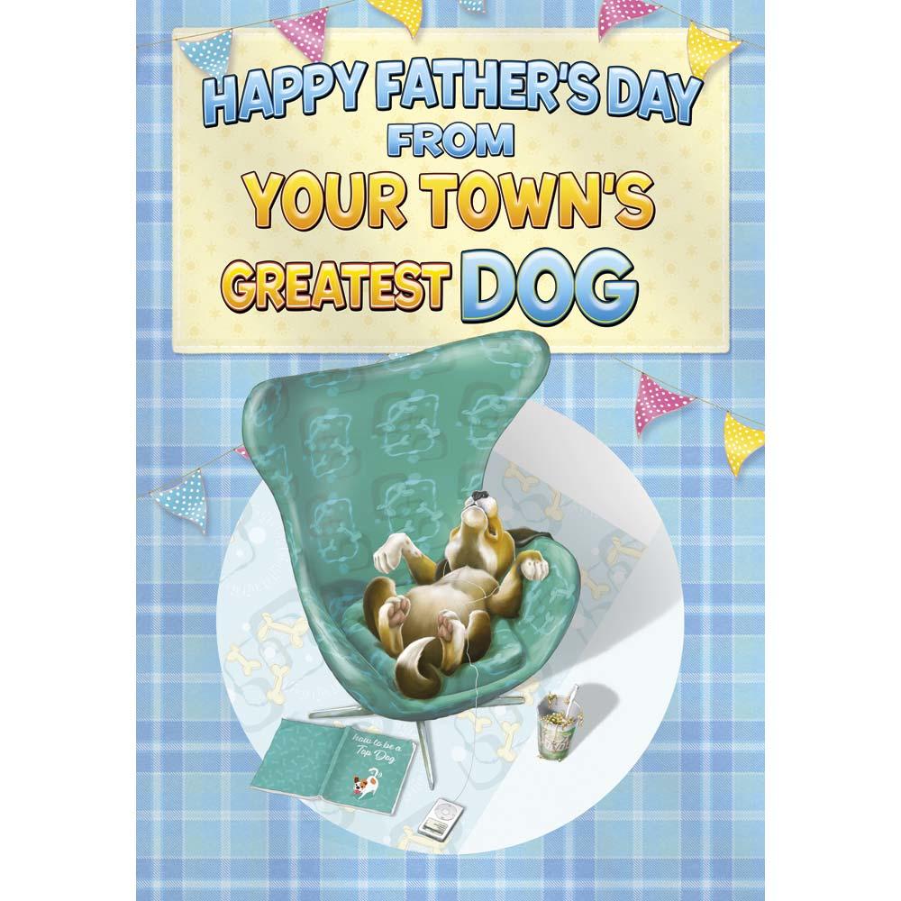 funny father's day from card for a dog with a colourful cartoon illustration