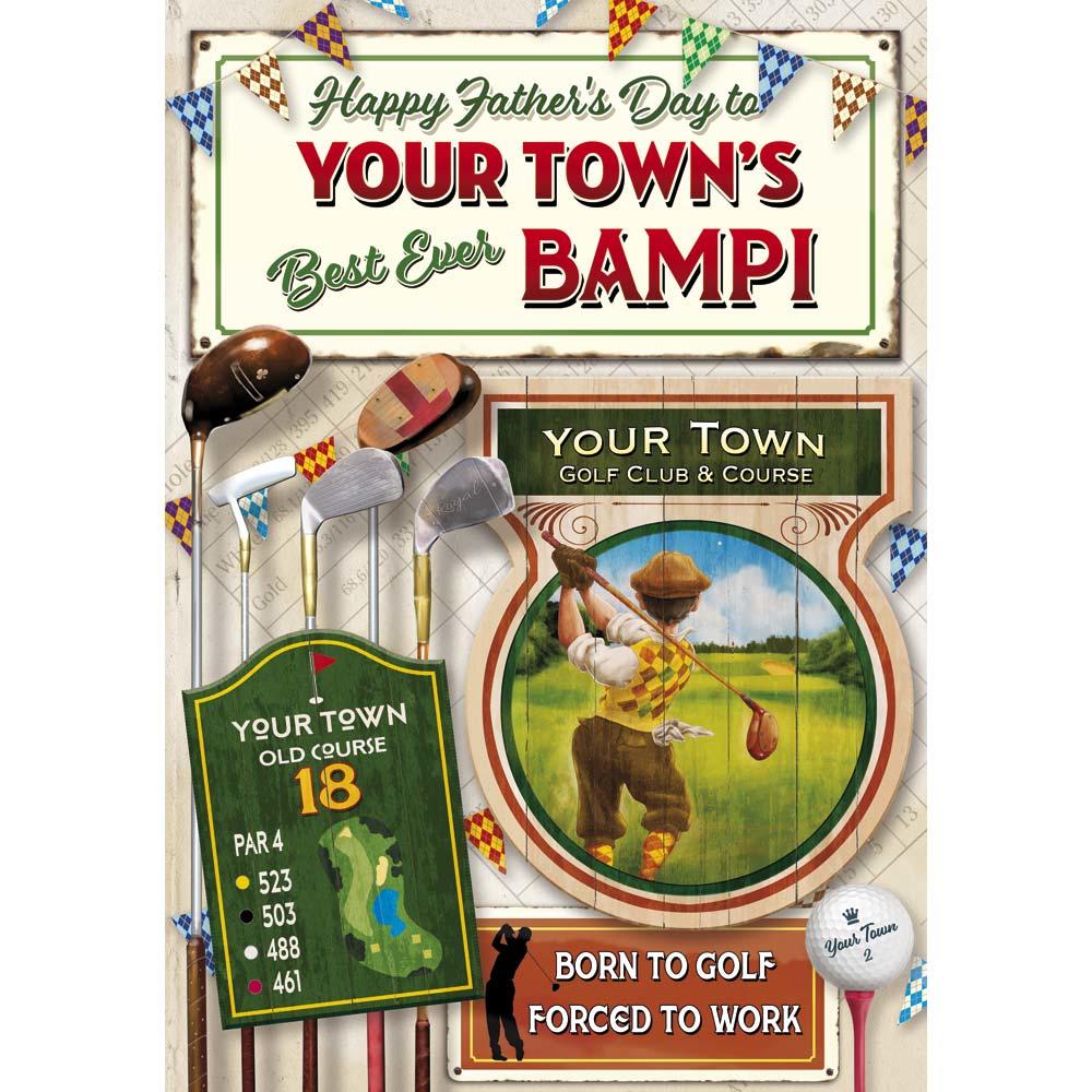 funny father's day card for a bampi with a colourful cartoon illustration