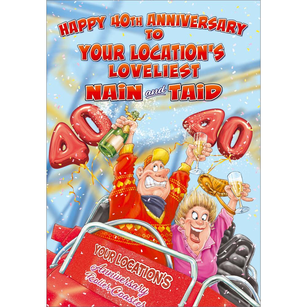 40th (ruby) anniversary greeting card featuring humour illustration for a nain and taid from the up your street range