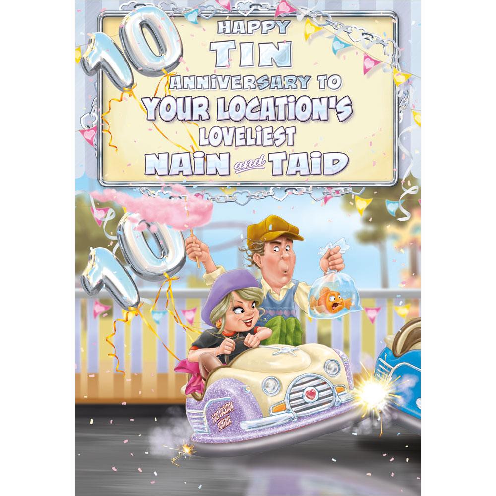 10th (tin) anniversary greeting card featuring humour illustration for a nain and taid from the studio classic range