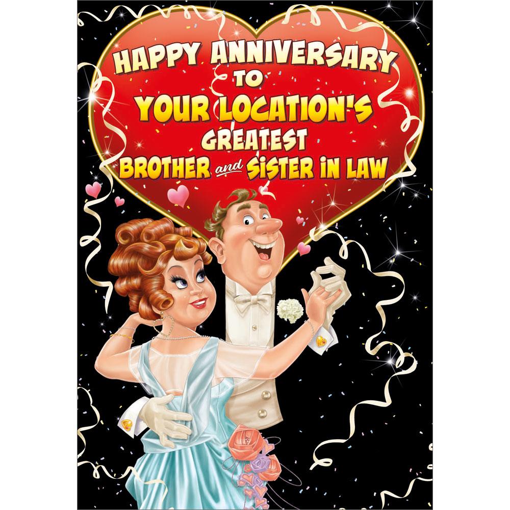anniversary greeting card featuring humour illustration for a brother and sister in law from the up your street range