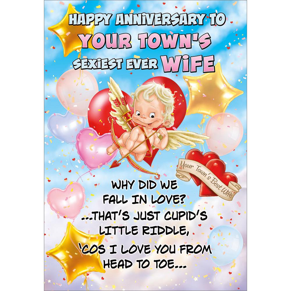 anniversary greeting card featuring humour illustration for a wife from the up your street range
