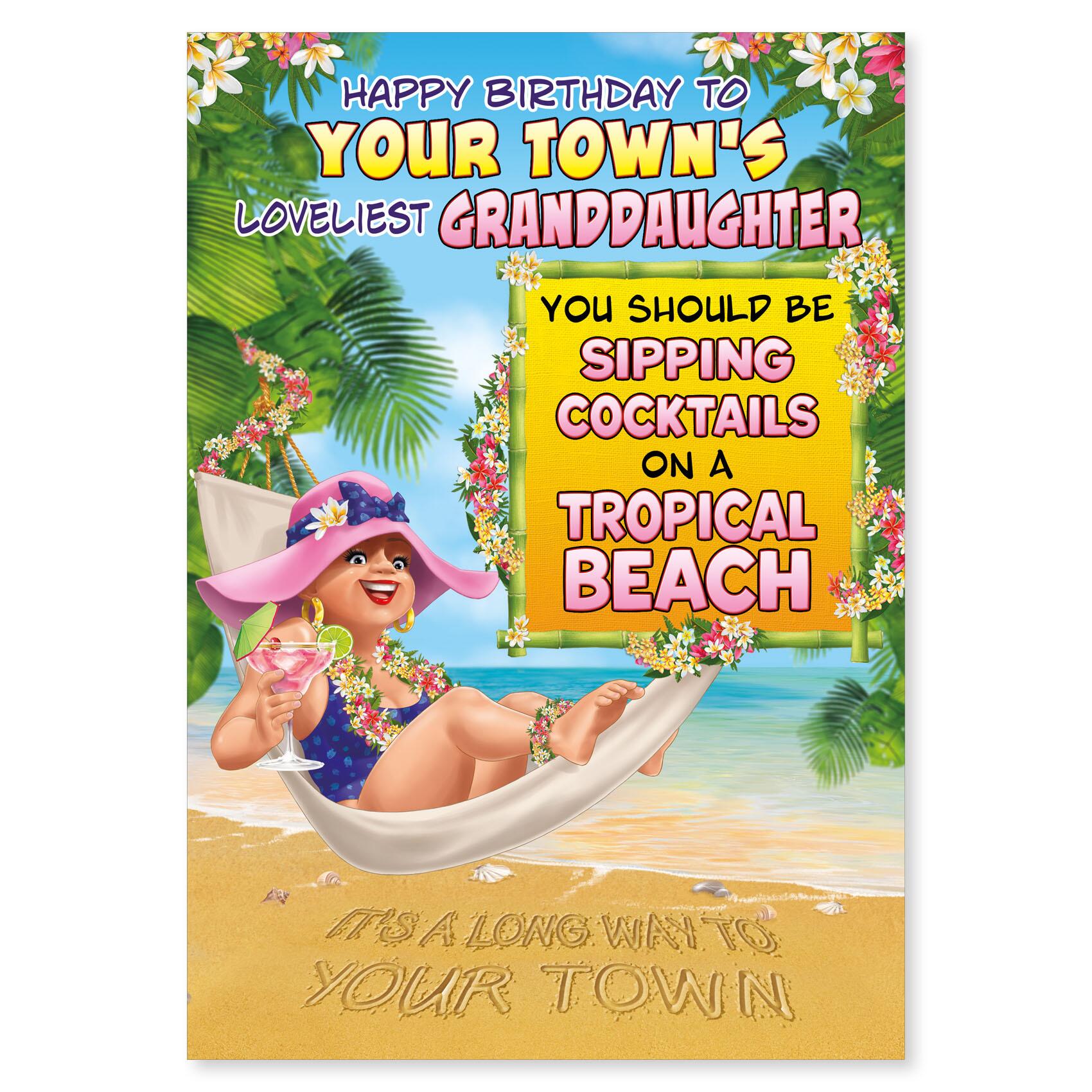 birthday > female birthday greeting card featuring humour illustration for a granddaughter from the up your street range
