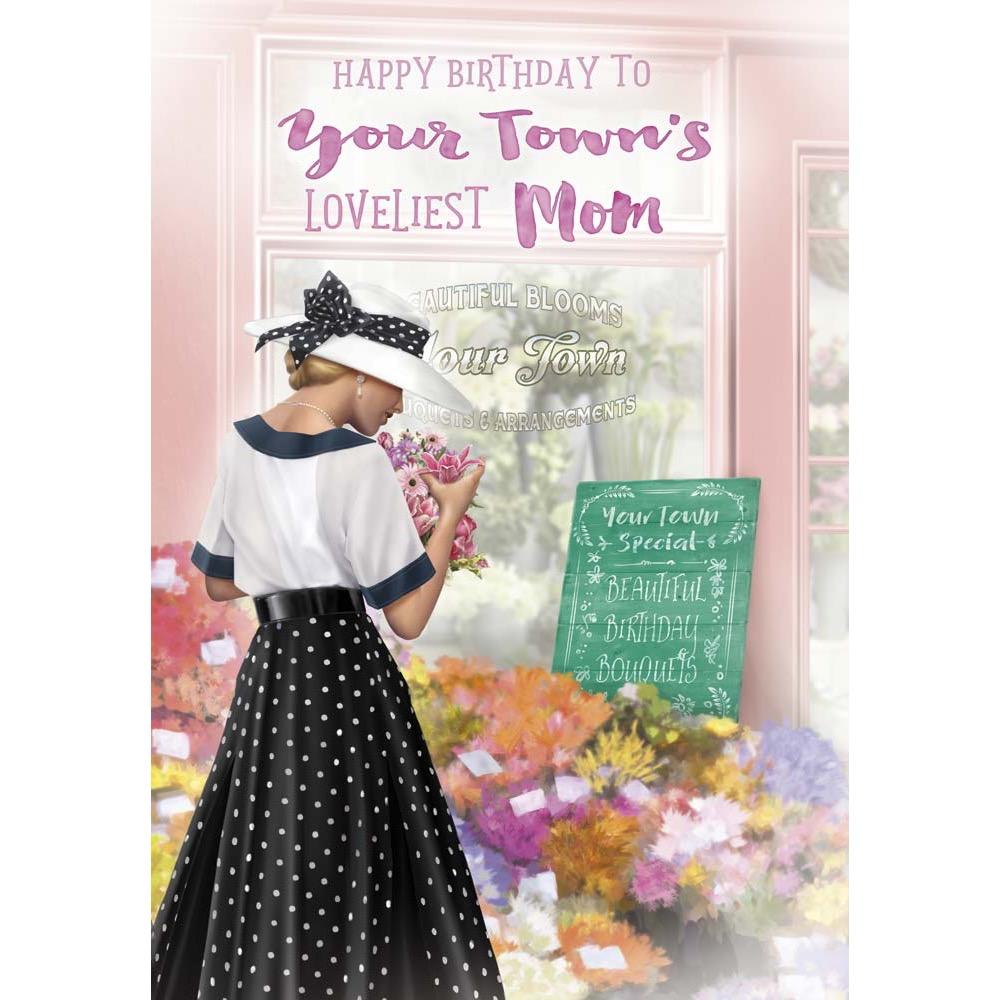 classic birthday card for a mom with a colourful realistic illustration