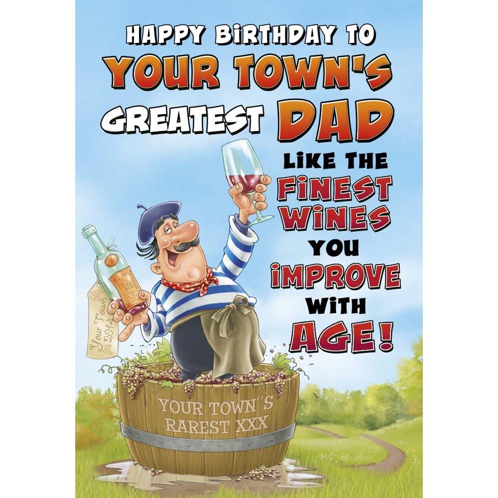 funny birthday card for a dad with a colourful cartoon illustration